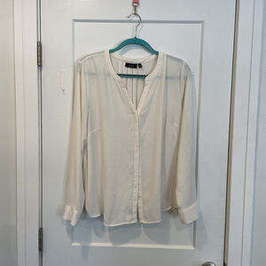 Apt. 9 Womens XL Blouse V-Neck Pleated Back Top Ivory/ Cream